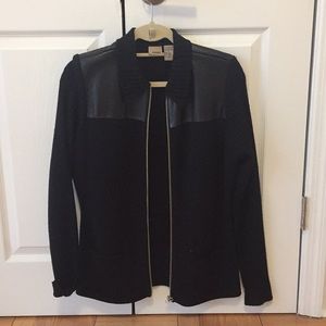 Black easel zip up sweater with leather detail